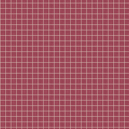 A close-up of a fabric or material swatch with a repeating white grid pattern over a muted red background.
Photo by Tildafabrics.com [image_link]