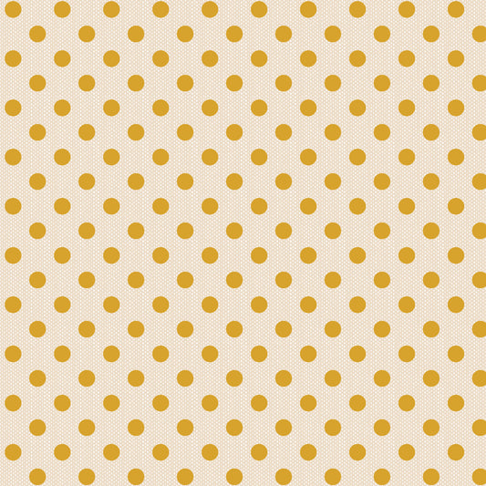 A close-up view of a fabric featuring a yellow polka dot pattern on a beige background.
Photo by Tildafabrics.com [image_link]