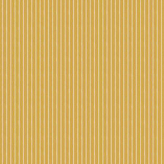 A close-up image of a striped fabric with a yellow base and white lines, part of the 'Creating Memories' collection by Tilda.
Photo by Tildafabrics.com [image_link]