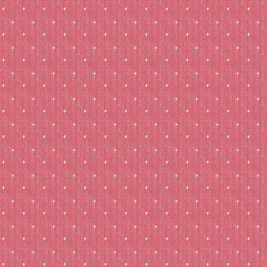 A close-up of a pink woven fabric with a repeating pattern of small white dots.
Photo by Tildafabrics.com [image_link]