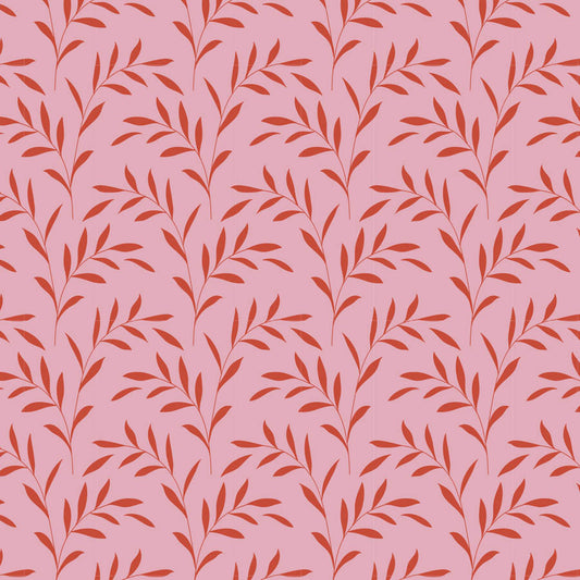 Yardage fabric from the Tilda Hibernation collection featuring an olive branch pattern on a blush background.
Photo by Tildafabrics.com [image_link]