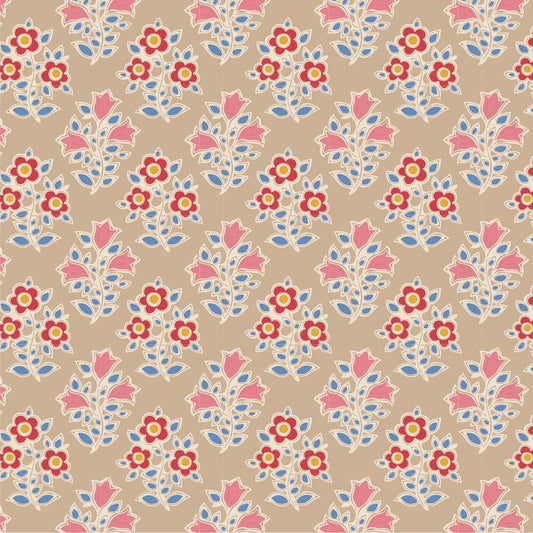 Pattern of small flowers on a beige background.
Photo by Tildafabrics.com [image_link]