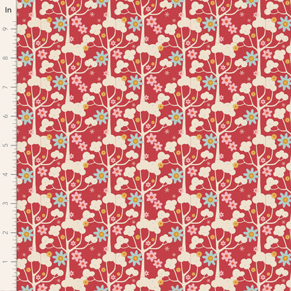 A red floral patterned fabric from the Jubilee Wildgarten collection by Tilda Fabrics.
Photo by Tildafabrics.com [image_link]