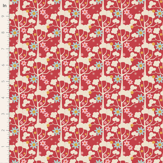 A red floral patterned fabric from the Jubilee Wildgarten collection by Tilda Fabrics.
Photo by Tildafabrics.com [image_link]