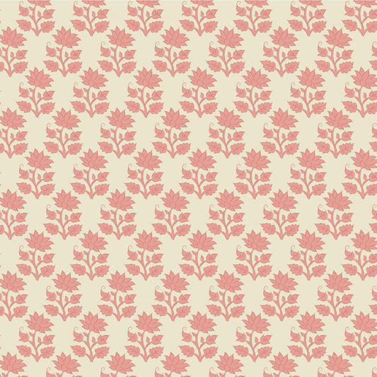 A fabric with a floral pattern in muted autumn colors including pink, beige, and gray tones, with ornamental and woodland animal motifs.
Photo by Tildafabrics.com [image_link]