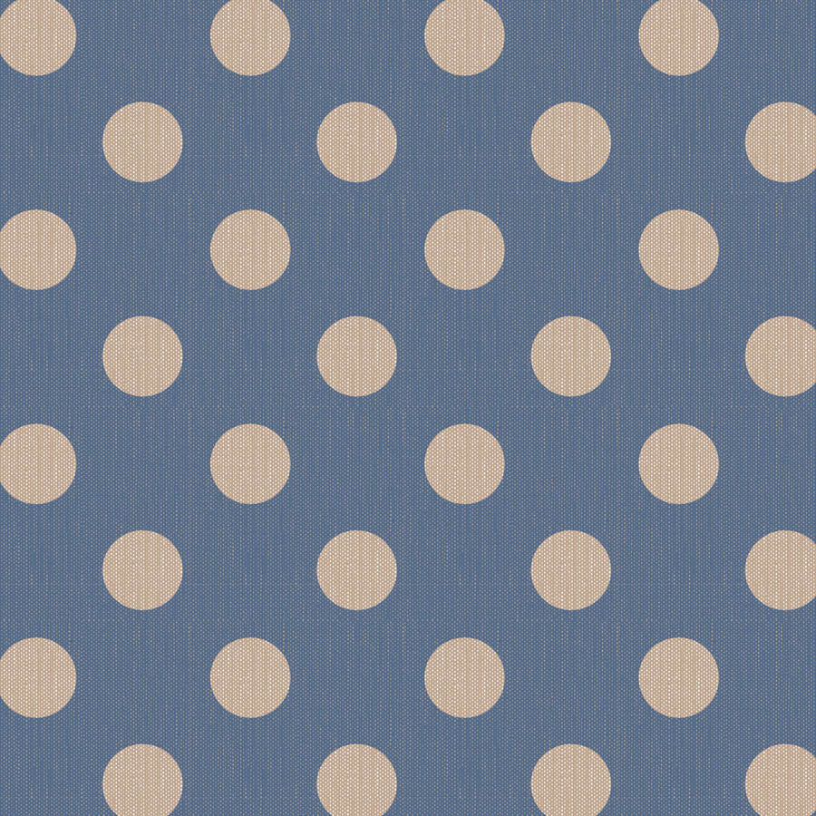 A repeating pattern of large beige polka dots on a textured medium blue fabric background.
Photo by Tildafabrics.com [additional_image_link]