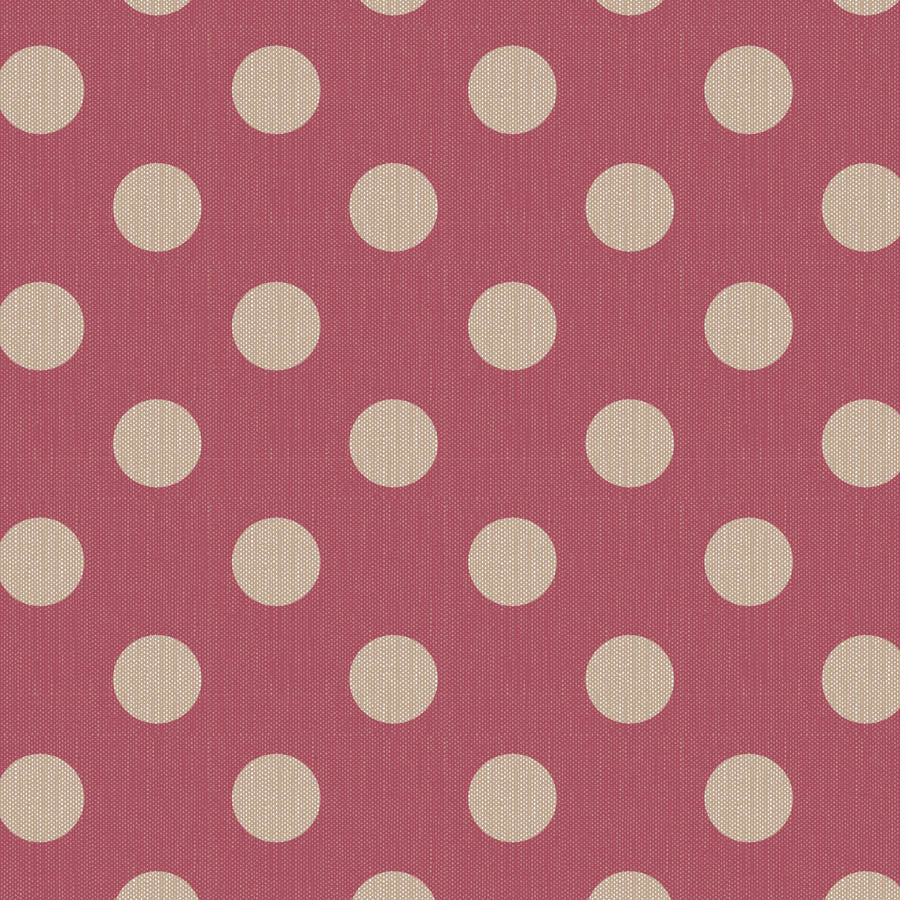 A repeating pattern of large beige polka dots on a burgandy textured fabric background.
Photo by Tildafabrics.com [additional_image_link]