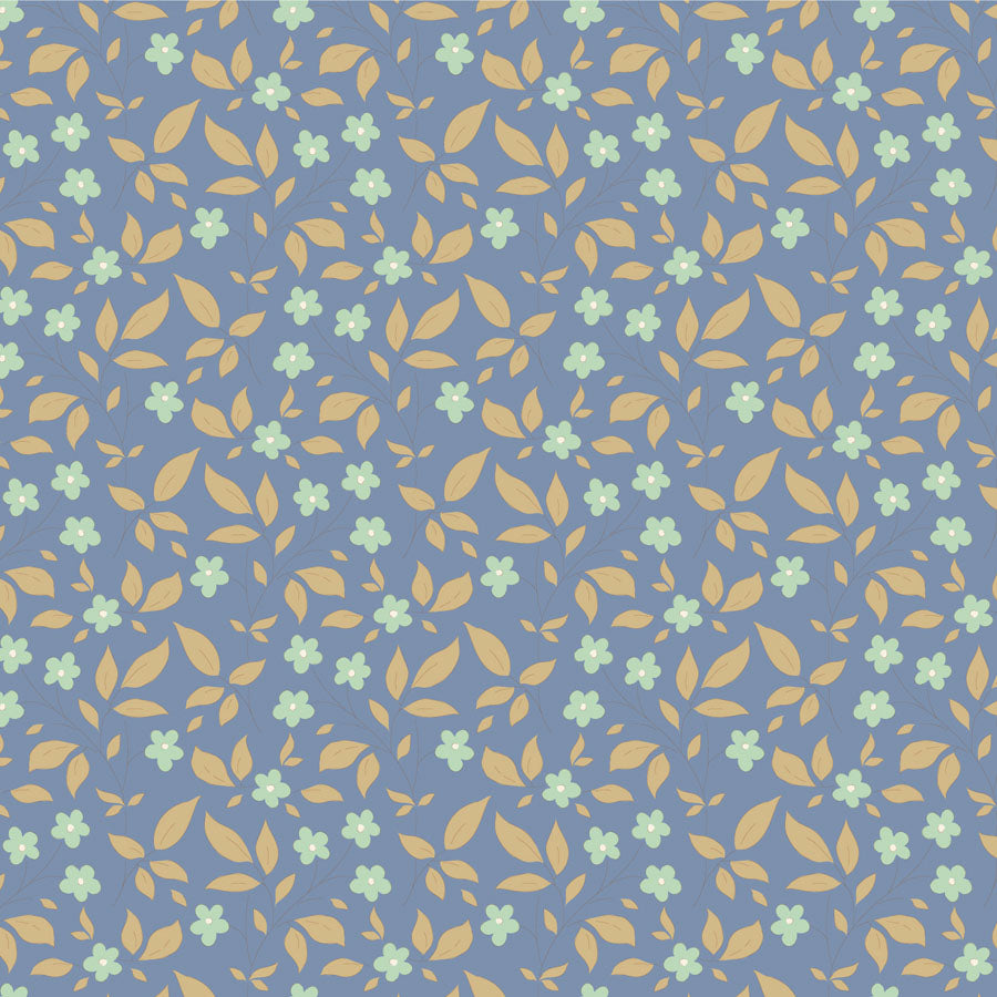 A fabric from the Tilda Sunday Brunch collection featuring a floral pattern with blue and green colors and a textured design.
Photo by Tildafabrics.com [image_link]