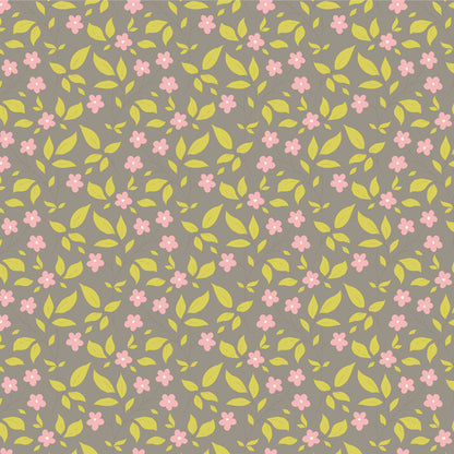 A textured fabric from the Tilda Sunday Brunch Blender Tipsy Grey collection, featuring a floral pattern with green, pink, and gray colors on a light background.
Photo by Tildafabrics.com [image_link]