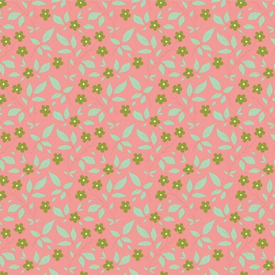 Floral pattern with green flowers and leaves on a pink background
Photo by Tildafabrics.com [image_link]