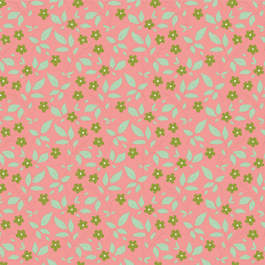 Floral pattern with green flowers and leaves on a pink background
Photo by Tildafabrics.com [image_link]
