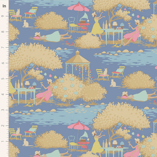 Fabric pattern with people and trees on a blue background.
Photo by Tildafabrics.com [image_link]