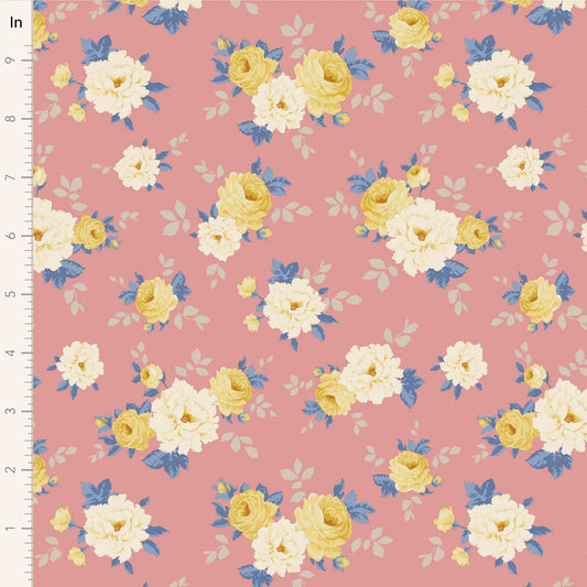 Floral pattern with yellow and white flowers on a pink background.
Photo by Tildafabrics.com [image_link]