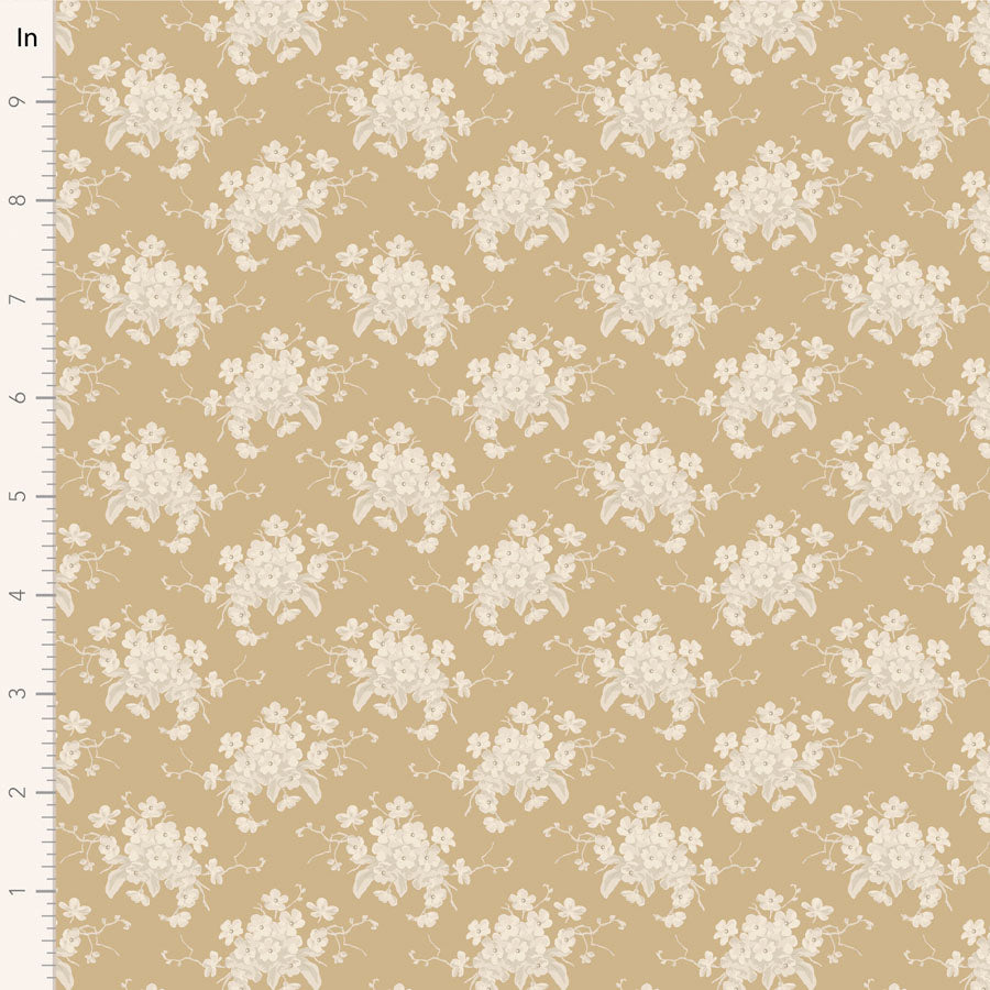 Floral patterned fabric with white flowers on a beige background.
Photo by Tildafabrics.com [image_link]