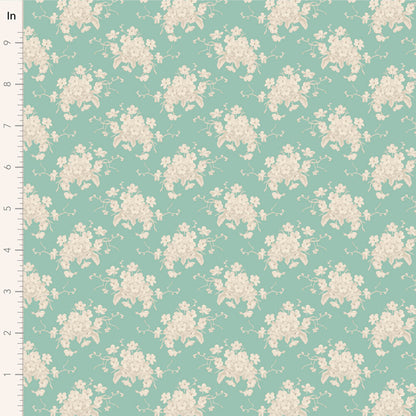 Floral pattern on a teal background with a ruler for scale.
Photo by Tildafabrics.com [image_link]