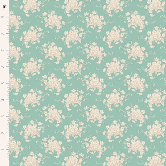 Floral pattern on a teal background with a ruler for scale.
Photo by Tildafabrics.com [image_link]