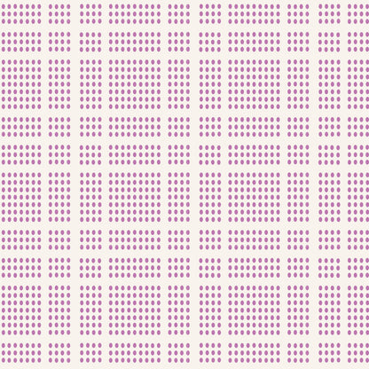A repeating geometric pattern of small lavender-purple dots arranged in rows on a warm off-white background.
Photo by Tildafabrics.com [image_link]