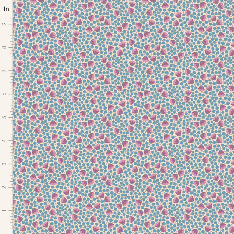 Yardage of Tilda Wallflower Blender Bellflower Blue fabric featuring a floral print on a blue background.
Photo by Tildafabrics.com [image_link]