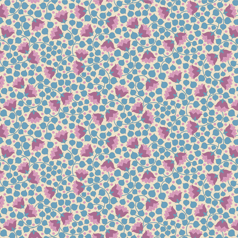 Yardage of Tilda Wallflower Blender Bellflower Blue fabric featuring a floral print on a blue background.
Photo by Tildafabrics.com [additional_image_link]