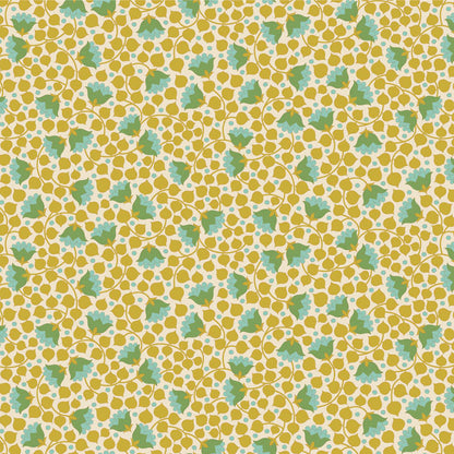 Yardage of Tilda Wallflower Blender Bellflower Flaxen fabric with a floral pattern in yellow and green tones.
Photo by Tildafabrics.com [additional_image_link]