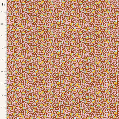 Yardage of Tilda Wallflower Blender Bellflower Mulberry fabric with a floral pattern in a mulberry color story.
Photo by Tildafabrics.com [image_link]