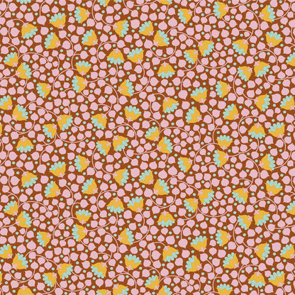 Yardage of Tilda Wallflower Blender Bellflower Mulberry fabric with a floral pattern in a mulberry color story.
Photo by Tildafabrics.com [additional_image_link]