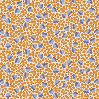 Yardage of Tilda Wallflower Blender Bellflower fabric in mustard color with a floral print, including a measuring scale.
Photo by Tildafabrics.com [additional_image_link]