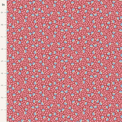 Yardage of Tilda Wallflower Blender Bellflower fabric in pink with floral print, showing a measuring scale along the edge.
Photo by Tildafabrics.com [image_link]