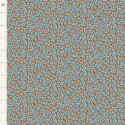 Yardage of Tilda Wallflower Blender Bellflower Prussian fabric featuring a floral pattern on a blue background.
Photo by Tildafabrics.com [image_link]