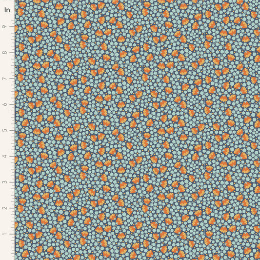 Yardage of Tilda Wallflower Blender Bellflower Prussian fabric featuring a floral pattern on a blue background.
Photo by Tildafabrics.com [image_link]