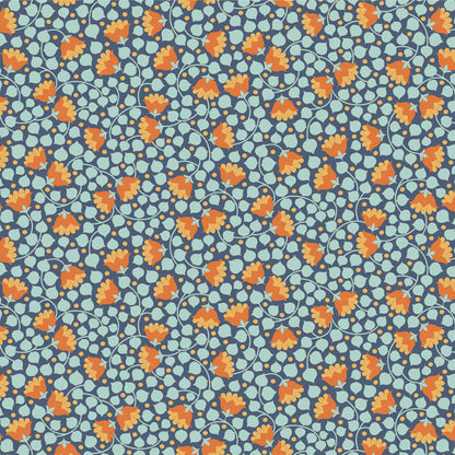 Yardage of Tilda Wallflower Blender Bellflower Prussian fabric featuring a floral pattern on a blue background.
Photo by Tildafabrics.com [additional_image_link]