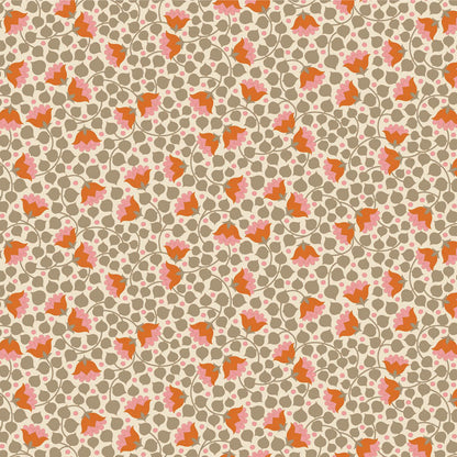 Yardage of Tilda Wallflower Blender Bellflower Sand fabric featuring a floral print on a beige background.
Photo by Tildafabrics.com [additional_image_link]