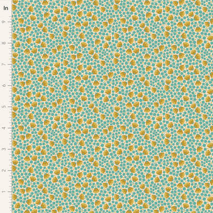 Yardage of Tilda Wallflower Blender Bellflower Teal fabric featuring a floral pattern on a teal background.
Photo by Tildafabrics.com [image_link]