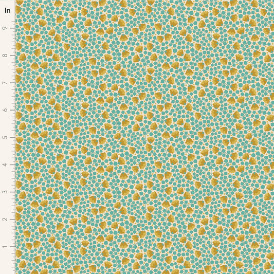 Yardage of Tilda Wallflower Blender Bellflower Teal fabric featuring a floral pattern on a teal background.
Photo by Tildafabrics.com [image_link]