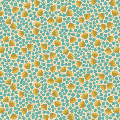 Yardage of Tilda Wallflower Blender Bellflower Teal fabric featuring a floral pattern on a teal background.
Photo by Tildafabrics.com [additional_image_link]
