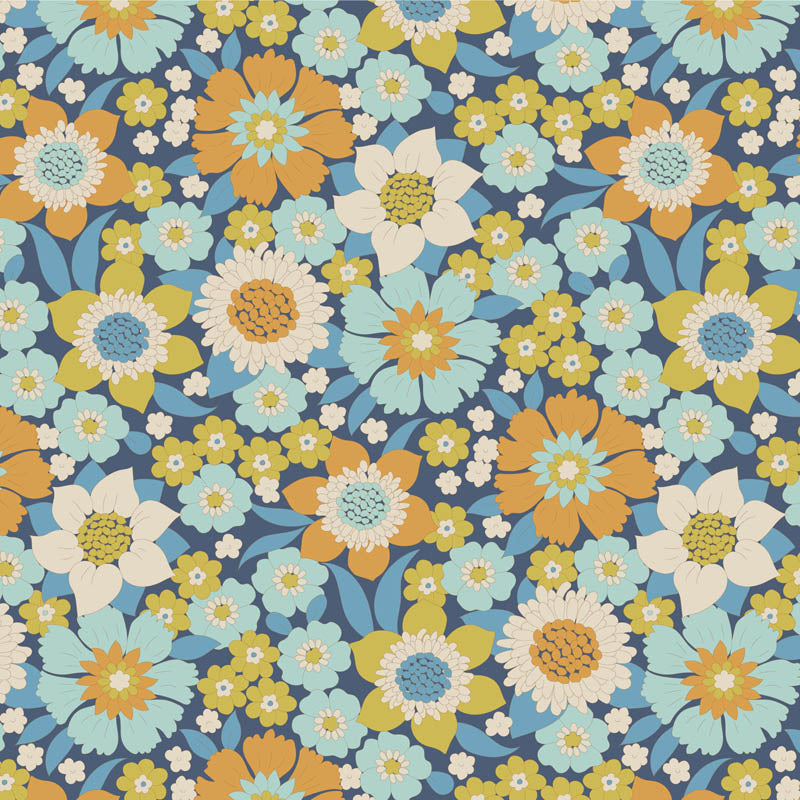 Yardage of floral print fabric in blue, orange, and other colors, with a measuring scale along the edge.
Photo by Tildafabrics.com [additional_image_link]