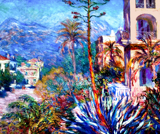 A colorful jigsaw puzzle depicting a vibrant landscape, likely to be a representation of the Villas at Bordighera by Claude Monet.
Photo by Nautilus Puzzles [image_link]