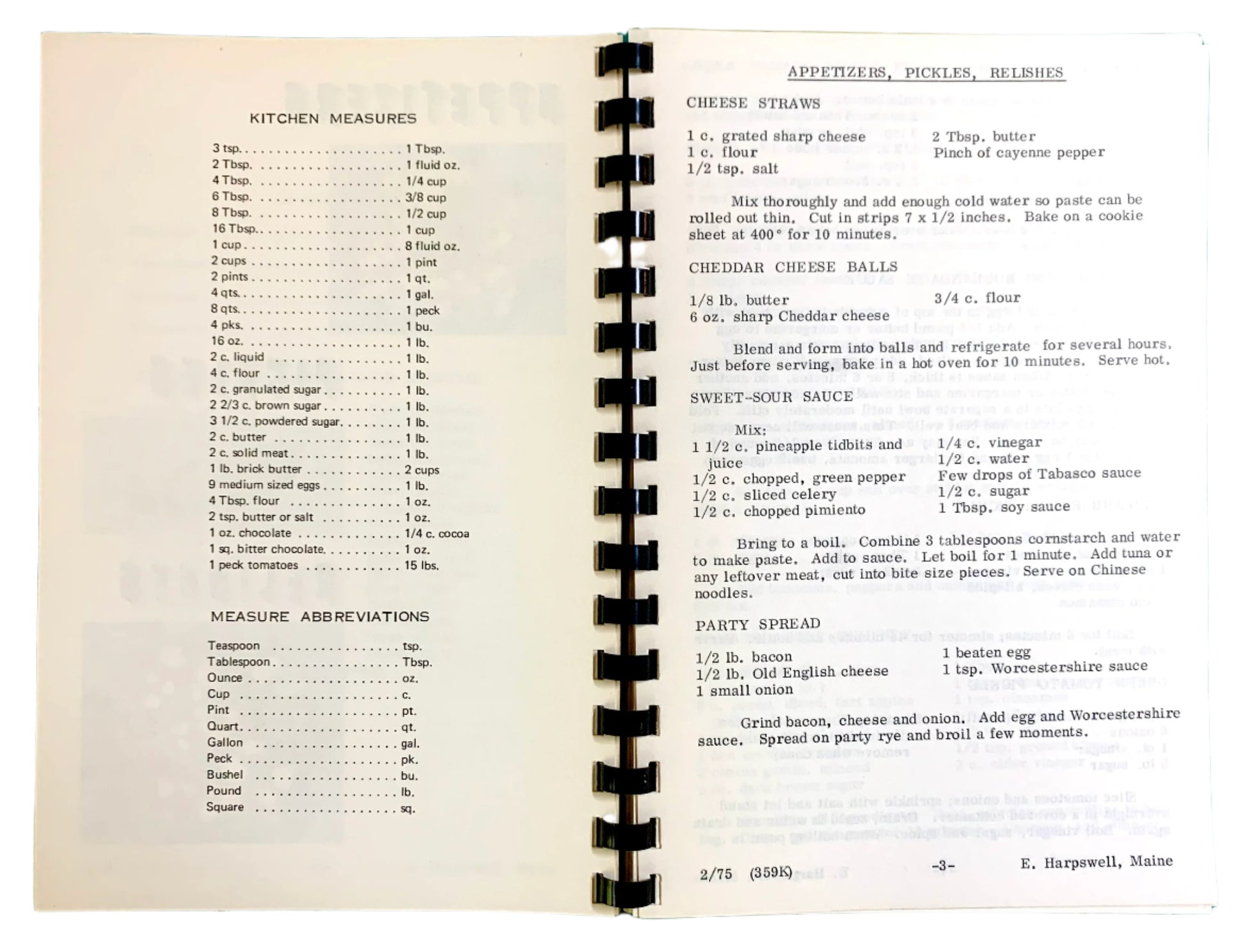 Open book showing pages with kitchen measurements and recipes.
Photo by Karen King [additional_image_link]