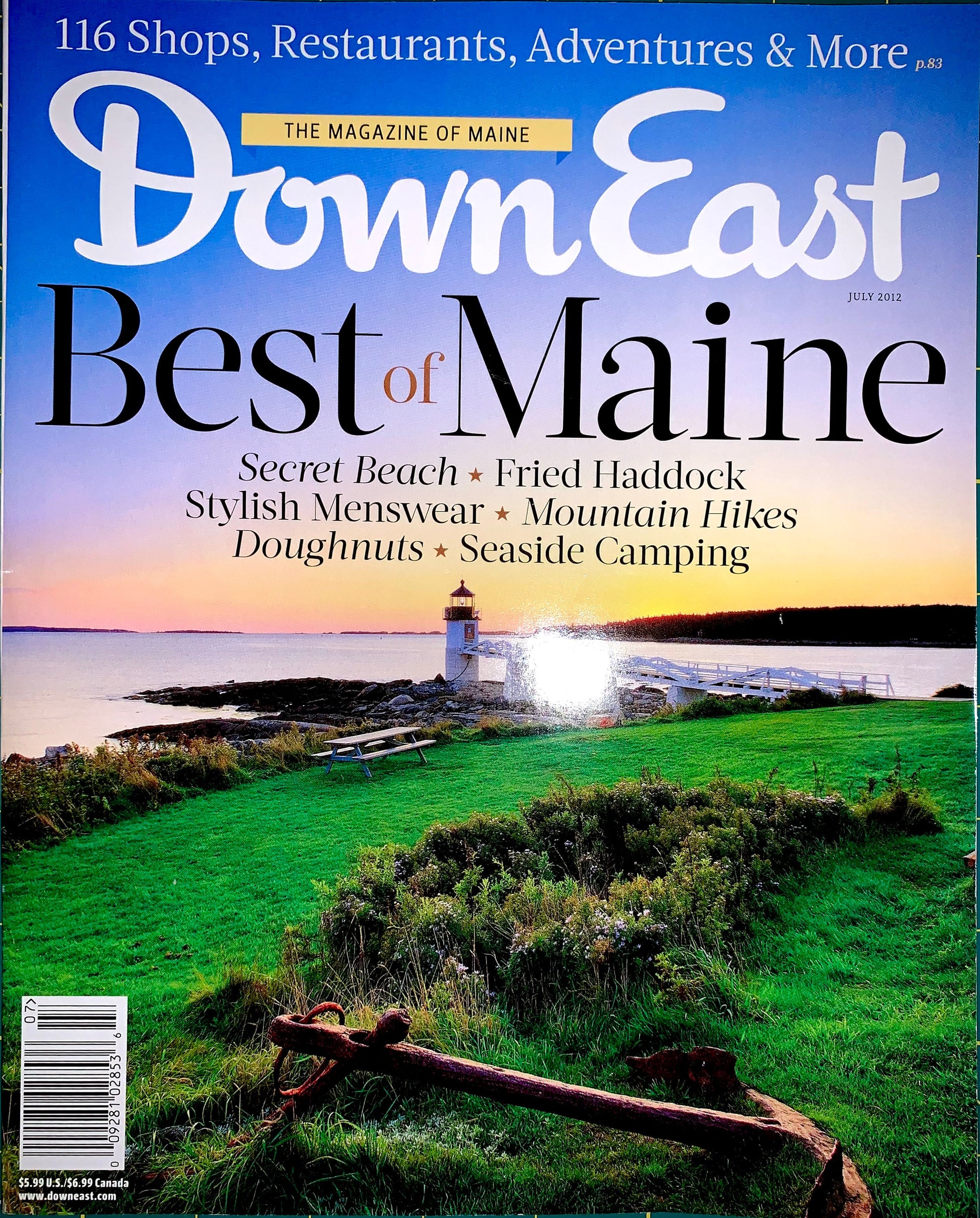 Front cover of Down East Best of Maine magazine, June 2022 issue, featuring a scenic coastal landscape with a lighthouse, rocky shoreline, and green grassy foreground. Large white and black title text appears across the top.
[image_link]