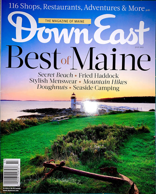 Front cover of Down East Best of Maine magazine, June 2022 issue, featuring a scenic coastal landscape with a lighthouse, rocky shoreline, and green grassy foreground. Large white and black title text appears across the top.
[image_link]