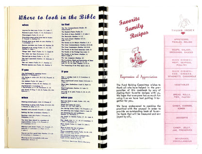 Open cookbook showing pages with text and recipes.
Photo by Karen King [additional_image_link]