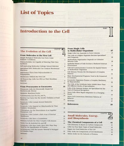 An open book showing the 'List of Topics' page from its front matter, with printed text and page numbers on cream paper. A green cutting mat is visible along the right edge of the book.
[additional_image_link]