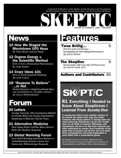 A black-and-white scan of the Skeptic magazine cover from Volume 26, Number 2, Spring 2006, featuring the title 'SKEPTIC' in large letters at the top and several article teasers listed below in a two-column layout.
[additional_image_link]