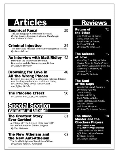 A black-and-white book or magazine page layout showing article titles, page numbers, and review sections under the headings Articles and Reviews.
[additional_image_link]