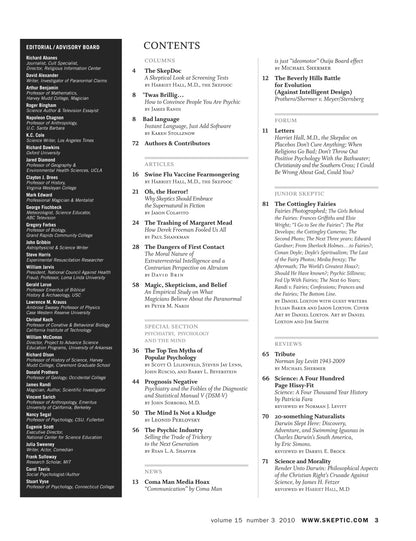 A black-and-white printed contents page from The Skeptic magazine, showing the table of contents for Volume 15, Number 3, 2010.
[additional_image_link]