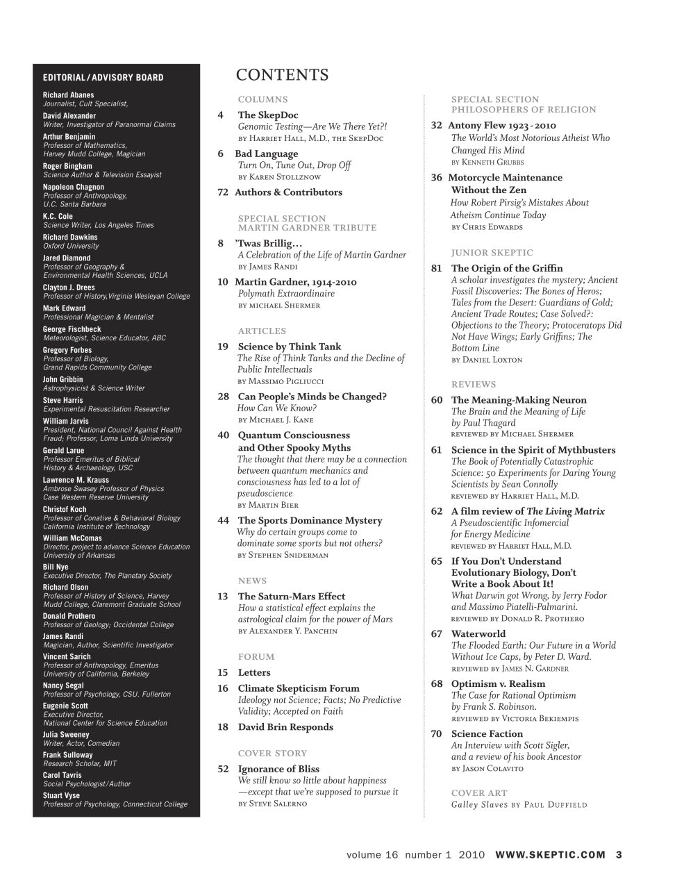 A black-and-white printed magazine or journal page showing a table of contents with article titles, author names, and page numbers, plus a sidebar of editorial advisory boards on the left.
[additional_image_link]
