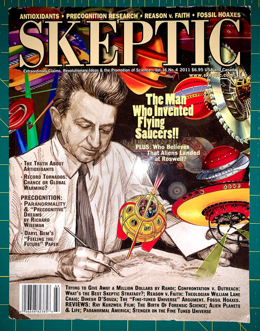 Front cover of Skeptic magazine, Volume 24, Issue 1, featuring a large illustrated portrait of a man in a lab coat alongside bold cover lines and colorful abstract scientific graphics.
[image_link]