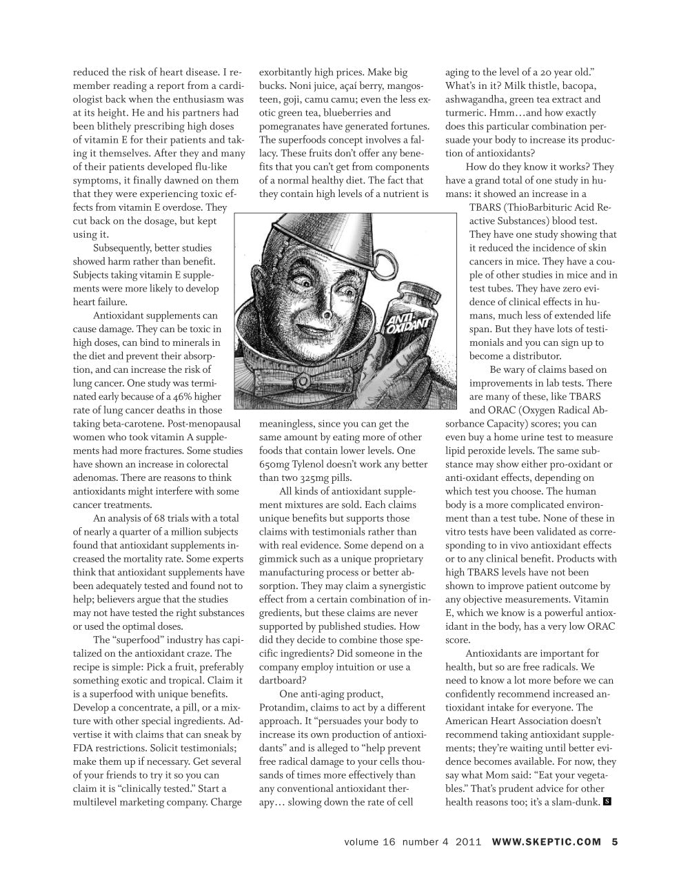 A single-page printed article page with multiple columns of black text on a white page, a central product photo of a small black-and-white fish, and a website footer at the bottom reading www.skeptic.
[additional_image_link]