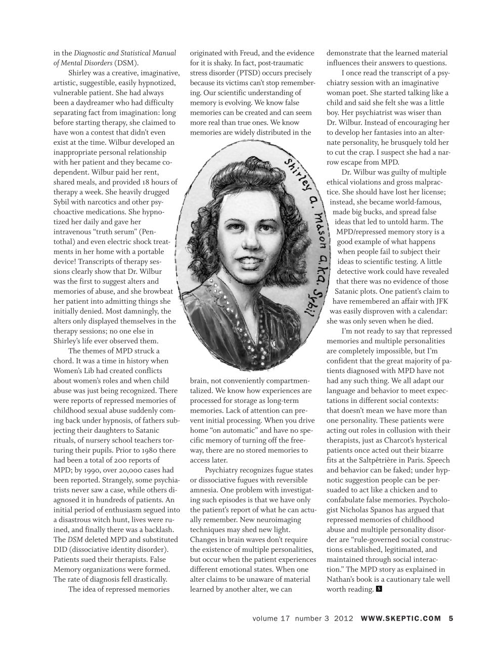 A scanned printed page from Skeptic magazine featuring an article titled 'The DMT Experience' with multiple columns of text, a small diagram, and a circular inset photo of a person holding a DMT vial.
[additional_image_link]