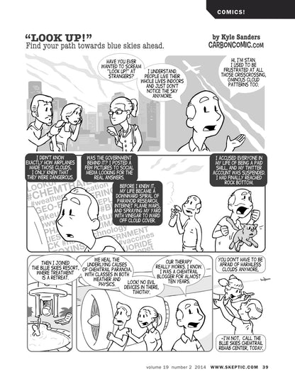 A black and white multi-panel comic strip titled "LOOK UP!" with cartoon characters and speech bubbles, plus a "COMICS!" header and website text at the top.
[additional_image_link]